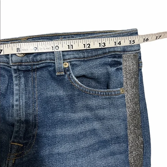 7 For All Mankind The High Waist Ankle Skinny Silver Stripe Blue Women 30 Jeans
